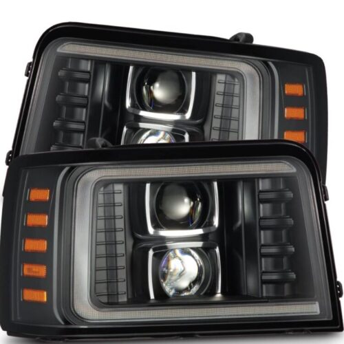 AlphaRex 92-96 Ford F-Series/Bronco LUXX-Series Proj Headlights Blk w/Actv Light SeqSig & SBDRL