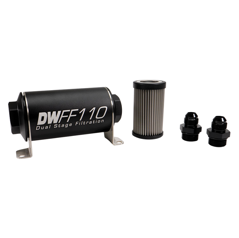 DeatschWerks Stainless Steel 8AN 10 Micron Universal Inline Fuel Filter Housing Kit (110mm) - Image 2
