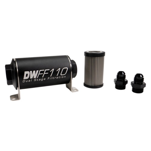 DeatschWerks Stainless Steel 8AN 5 Micron Universal Inline Fuel Filter Housing Kit (110mm)