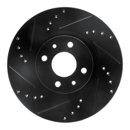 R1 Concepts for 2012-2019 Fiat 500E Front Left Drilled & Slotted Black Brake Rotor