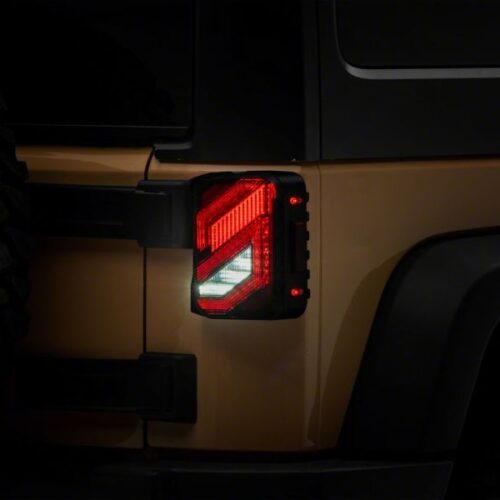 Raxiom for 2007-2018 Jeep Wrangler JK Axial Series Trident LED Tail Lights- Black Housing (Clear Lens) - Image 6