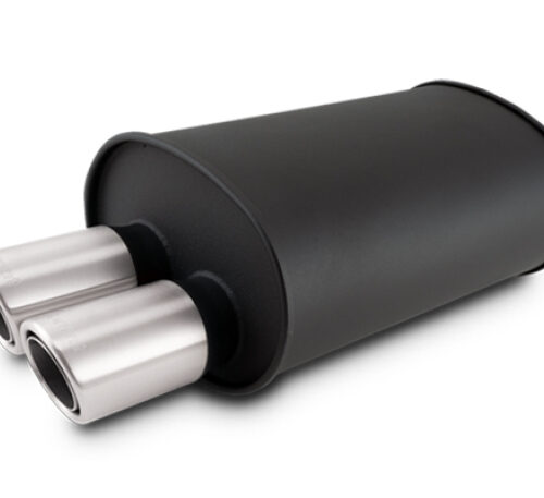 Vibrant STREETPOWER Blk Oval Muffler w/Dual Offset Tip 3in Inlet ID 3in Tip OD 9.5in x 6.75in x 15in
