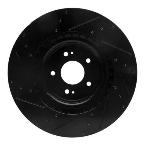 R1 18-22 Genesis G70 Front Right Drilled & Slotted Black Brake Rotor - Image 5