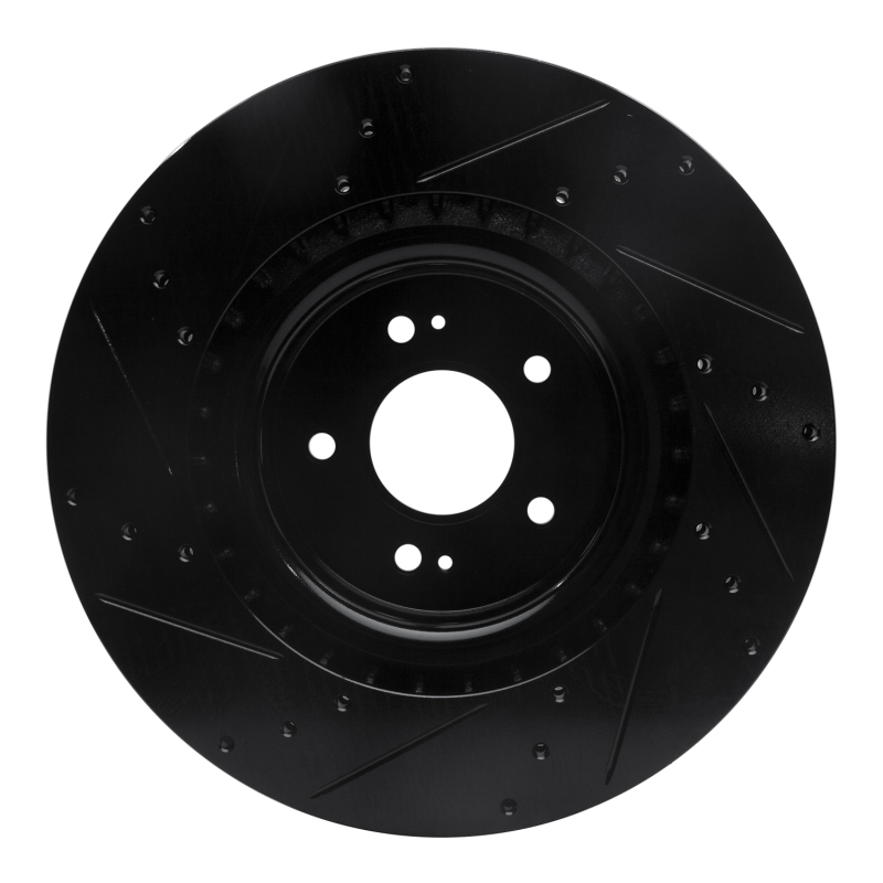 R1 18-22 Genesis G70 Front Right Drilled & Slotted Black Brake Rotor - Image 5