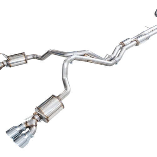 Alternative view of AWE Tuning Exhaust System w/ 5in Chrome Silver Tips for 2021+ Cadillac Escalade 6.2L ESV 0FG Dual Exit