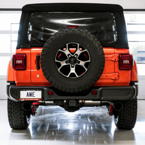AWE Tuning Axle-Back Dual Exhaust - Diamond Black Tips for 2018+ Jeep Wrangler JL/JLU Tread Edition - Image 3