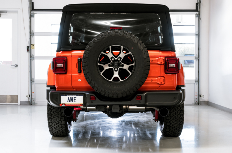 AWE Tuning Axle-Back Dual Exhaust - Diamond Black Tips for 2018+ Jeep Wrangler JL/JLU Tread Edition - Image 3