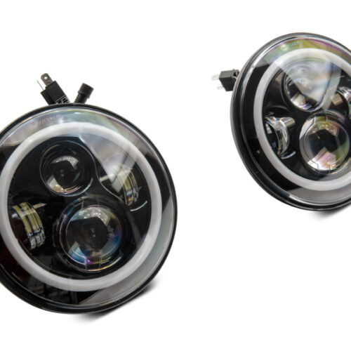 Raxiom for 1997-2018 Jeep Wrangler TJ/JK Axial 7-Inch LED Headlights w/RGB Halo- Black Housing (Clear Lens) - Image 4