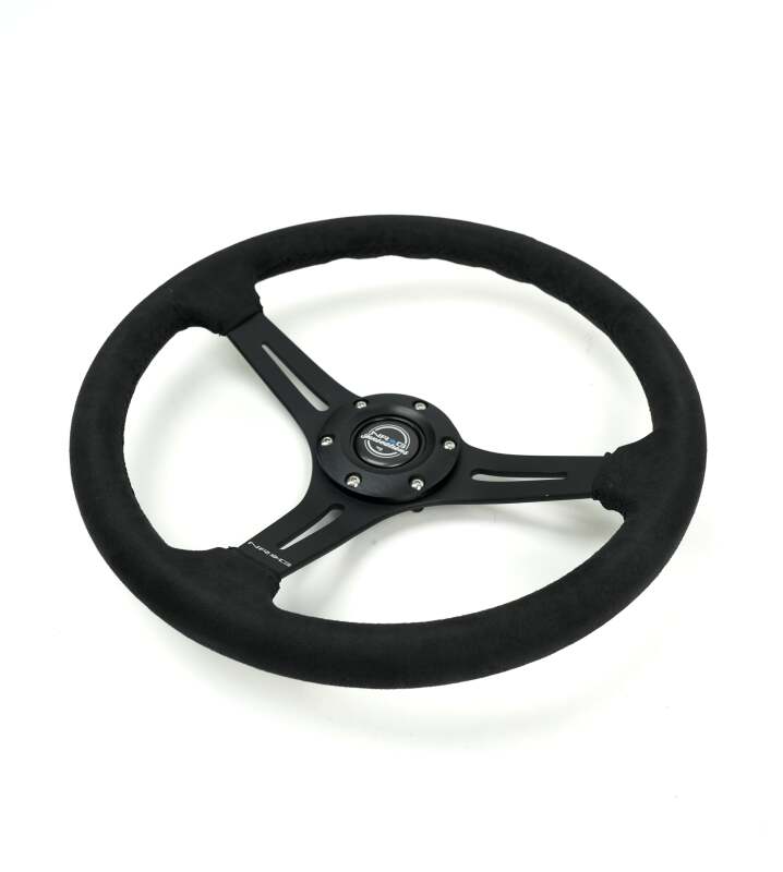 NRG Reinforced Micro Suede Racing Steering Wheel 350mm / 2.5in Deep / 4mm Matte Black Spoke - Image 2
