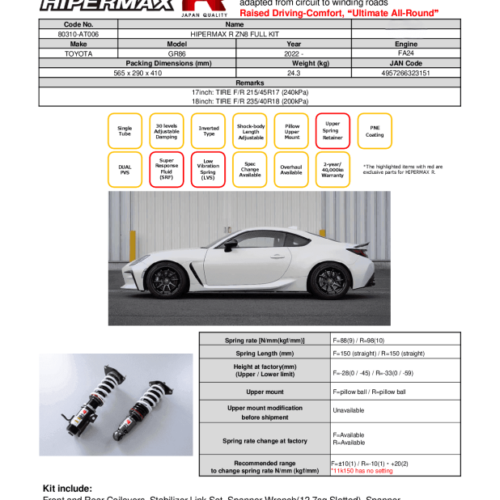 Alternative view of HKS Hipermax R ZN8 Full Kit