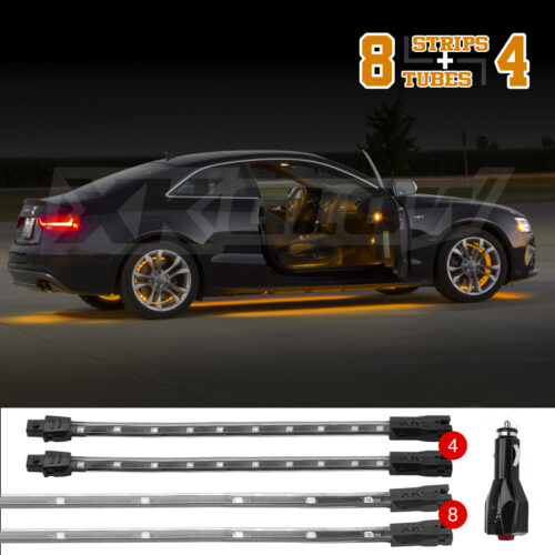 XK Glow Strip Single Color Underglow LED Accent Light Car/Truck Kit Amber - 8x24In Tube + 4x8In