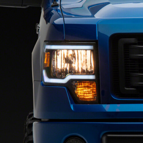 Raxiom for 2009-2014 Ford F-150 Axial Series Headlight w/ SEQL LED Bar- Black Housing (Clear Lens)