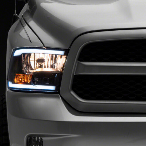 Raxiom for 2009-2018 Dodge RAM 1500/2500/3500 Axial Series Headlights w/ LED Bar- Black Housing (Clear Lens)