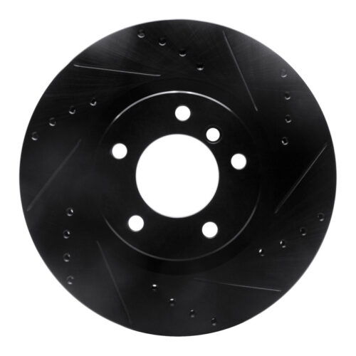 R1 Concepts for 95-99 BMW M3 E36 Left Front Drilled & Slotted Black Brake Rotor