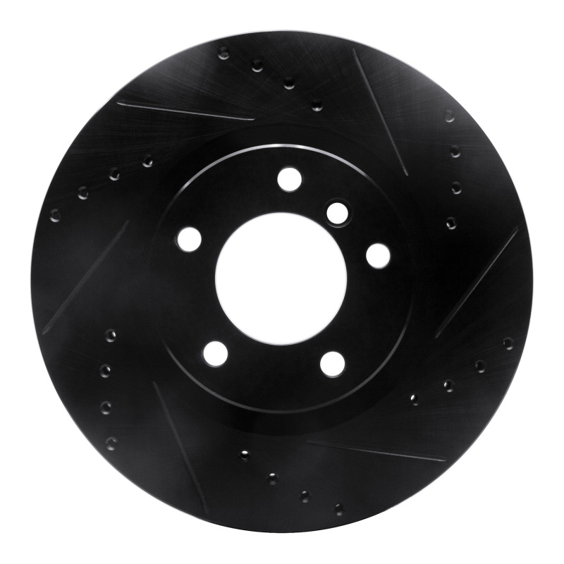 R1 Concepts for 95-99 BMW M3 E36 Left Front Drilled & Slotted Black Brake Rotor