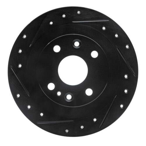 R1 Concepts for 1990-2003 Ford Escort Rear Left Drilled & Slotted Black Brake Rotor