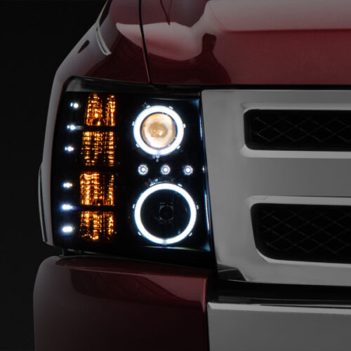 Raxiom for 2007-2013 Silverado 1500 Super White LED Halo Projector Headlights- Black Housing (Clear Lens)