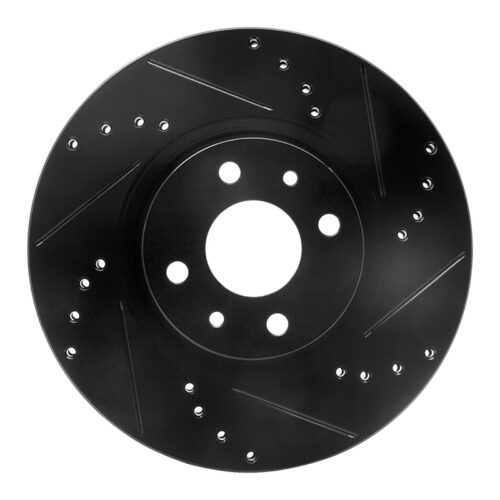 R1 Concepts for 2012-2019 Fiat 500E Front Right Drilled & Slotted Black Brake Rotor