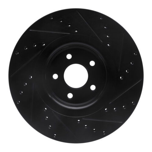 R1 Concepts for 14-18 Ford Focus ST Front Left Drilled & Slotted Black Brake Rotor - Image 5