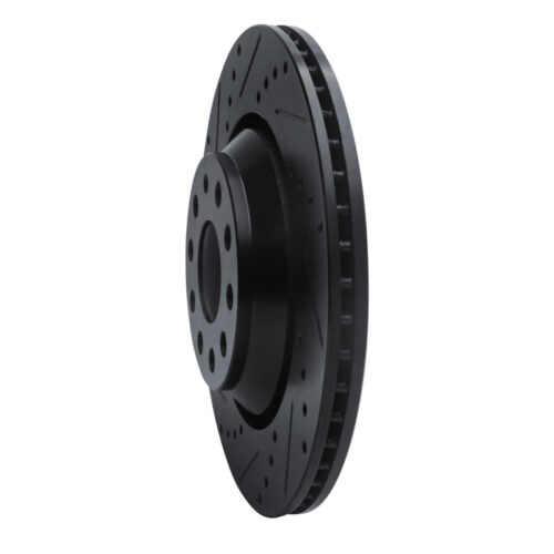 Alternative view of R1 Concepts for 15-25 Volkswagen GTI Rear Left Drilled & Slotted Black Brake Rotor