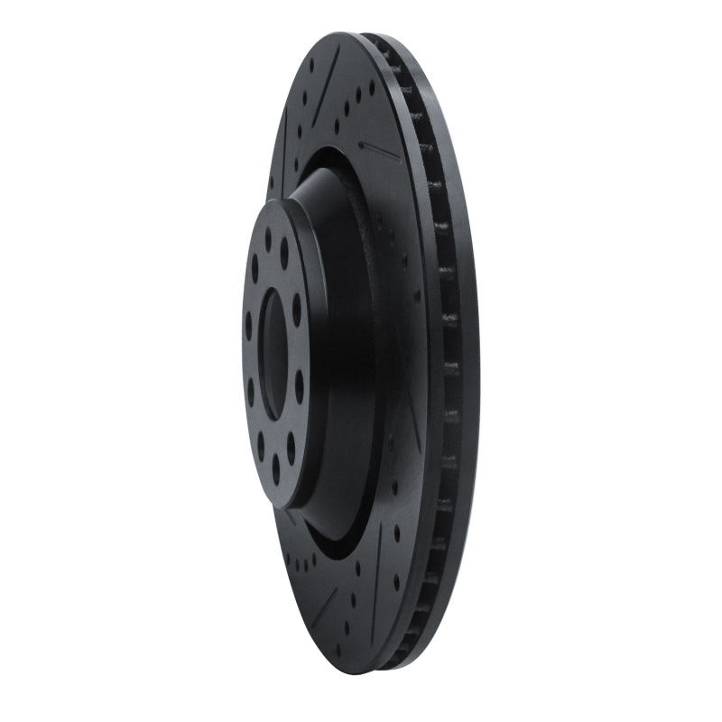 R1 Concepts for 15-25 Volkswagen GTI Rear Left Drilled & Slotted Black Brake Rotor - Image 2