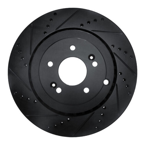 R1 18-25 Genesis G70 Rear Left Drilled & Slotted Black Brake Rotor - Image 5
