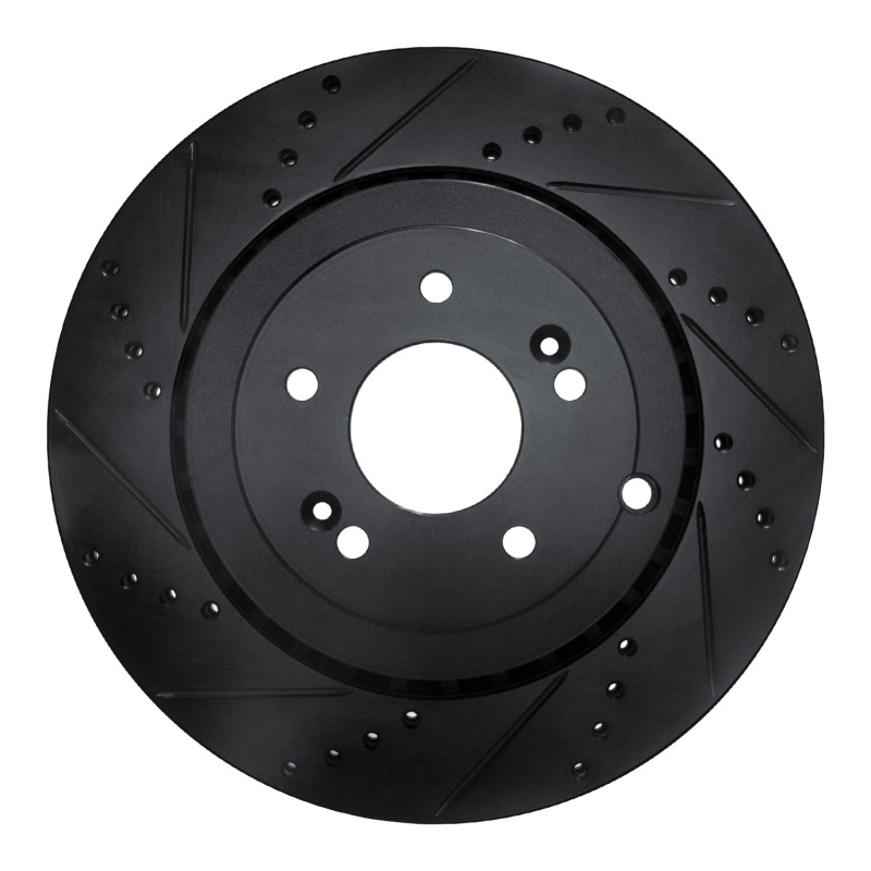 R1 18-25 Genesis G70 Rear Left Drilled & Slotted Black Brake Rotor - Image 5
