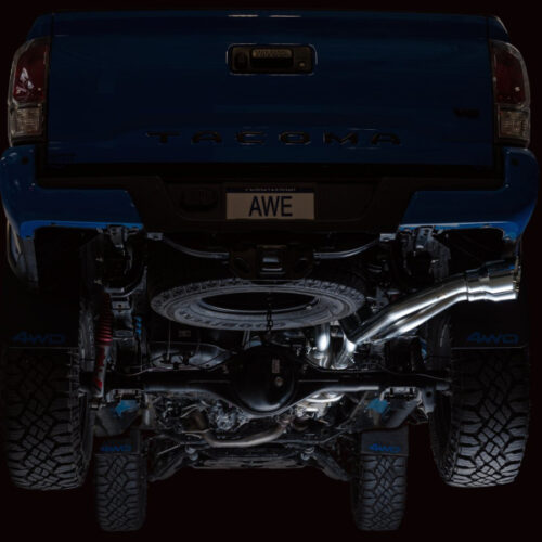 Alternative view of AWE Tuning Cat-Back Exhaust w/ BashGuard - Dual Chrome Silver Tips for 16-22 Toyota Tacoma 0FG
