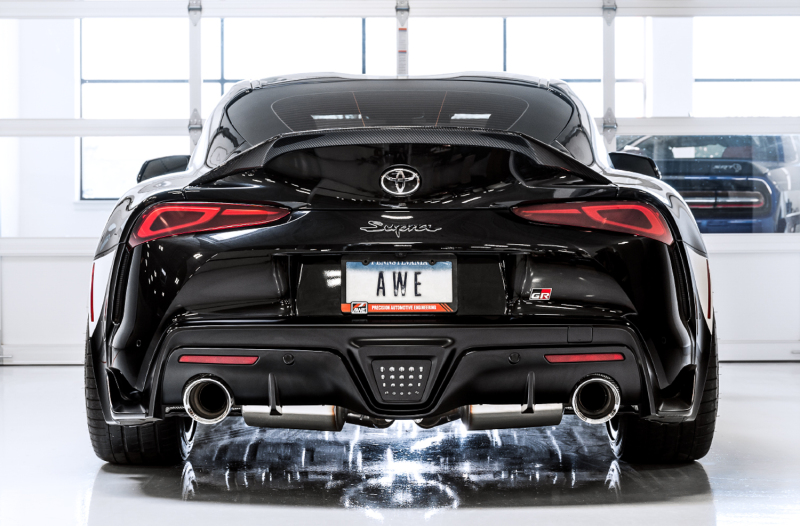 AWE Tuning 2020 Toyota Supra A90 Non-Resonated Touring Edition Exhaust - 5in Diamond Black Tips - Image 3
