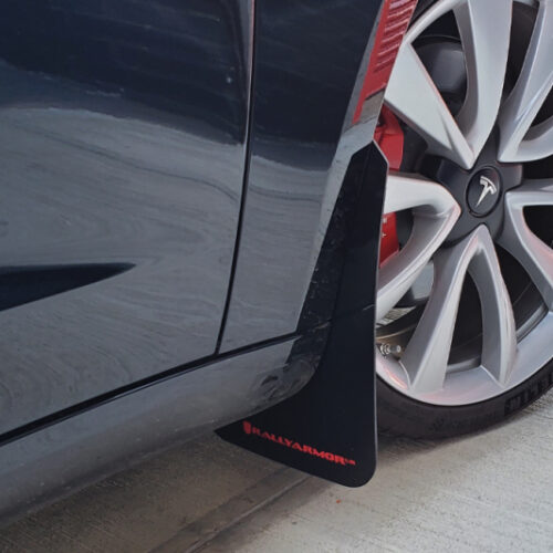 Rally Armor 17-23 Tesla Model 3 Black UR Mud Flap - Metallic Black Logo - Image 4