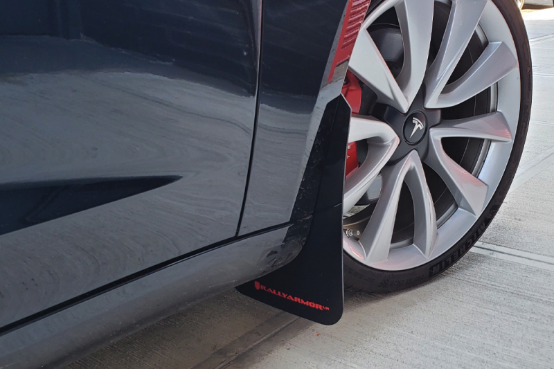 Rally Armor 17-23 Tesla Model 3 Black UR Mud Flap - Metallic Black Logo - Image 4