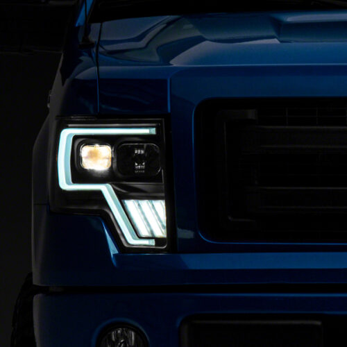 Raxiom for 2009-2014 Ford F-150 Axial G4 Light Bar Switchback Projector Headlights- Blk Housing (Clear Lens)