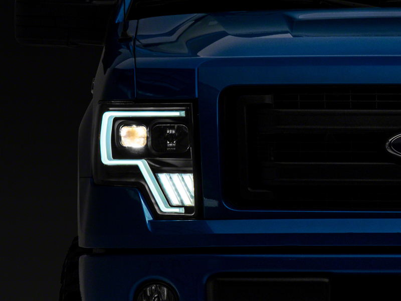 Raxiom for 2009-2014 Ford F-150 Axial G4 Light Bar Switchback Projector Headlights- Blk Housing (Clear Lens)