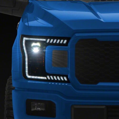 Raxiom for 2018-2020 Ford F-150 LED Halo Surround Headlights with White DRL- Black Housing- Clear Lens