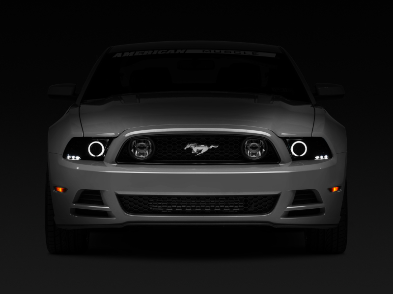 Raxiom for 2013-2014 Ford Mustang w/ Factory HIDLED Halo Projector Headlights- Black Housing (Smoked Lens) - Image 2