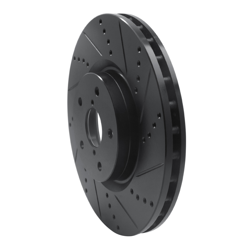 R1 Concepts for 05-17 Subaru WRX STI Front Right Drilled & Slotted Black Brake Rotor - Image 2