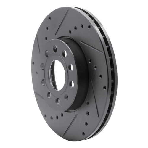 Alternative view of R1 Concepts for 05-25 Audi Q2 (Mexico) Front Left Drilled & Slotted Black Brake Rotor