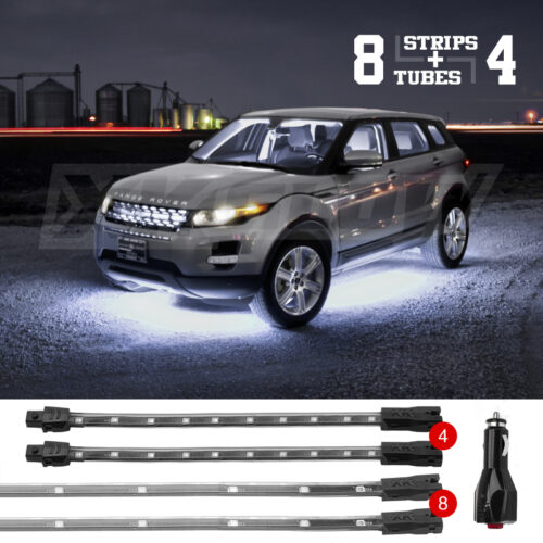 XK Glow Strip Single Color Underglow LED Accent Light Car/Truck Kit White - 8x24In Tube + 4x8In