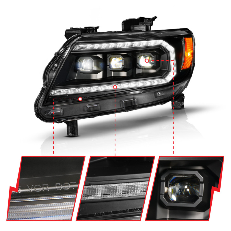 ANZO 15-22 Chevy Colorado Blk Housing Full LED DRL Projector Headlight w/ Sequential Light Bar - Image 3