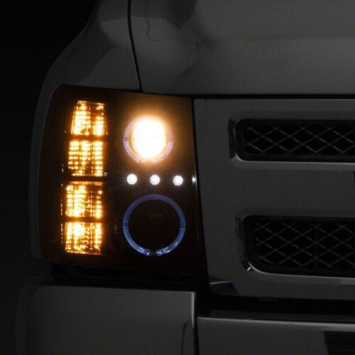Raxiom for 2007-2013 Chevrolet Silverado 1500 LED Halo Projector Headlights- Black Housing- Clear Lens