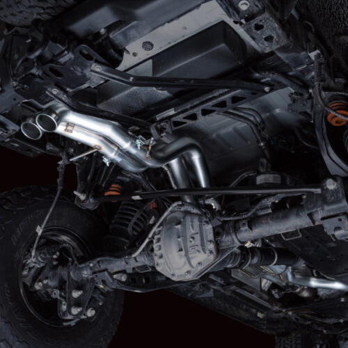Alternative view of AWE Tuning Cat-Back SwitchPath Exhaust (No Tips) for 22-24 Ford Bronco Raptor 4WD Dual BashGuards