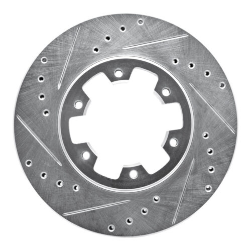 R1 Concepts for 85-02 Nissan Pickup Hardbody Front Left Drilled & Slotted Silver Brake Rotor