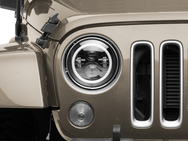 Raxiom for 1997-2018 Jeep Wrangler TJ/JK Axial 7-Inch LED Headlights w/RGB Halo- Black Housing (Clear Lens) - Image 8