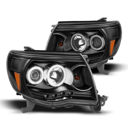 Raxiom for 2005-2009 Tacoma Super White LED Halo Projector Headlights- Black Housing (Clear Lens)