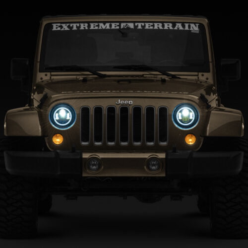 Raxiom for 1997-2018 Jeep Wrangler TJ/JK Axial 7-Inch LED Headlights w/RGB Halo- Black Housing (Clear Lens) - Image 9