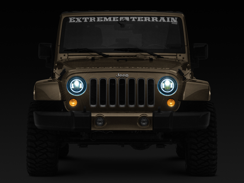 Raxiom for 1997-2018 Jeep Wrangler TJ/JK Axial 7-Inch LED Headlights w/RGB Halo- Black Housing (Clear Lens) - Image 9