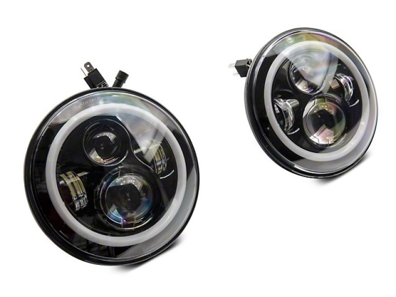 Raxiom for 1997-2018 Jeep Wrangler TJ/JK Axial 7-Inch LED Headlights w/RGB Halo- Black Housing (Clear Lens) - Image 2