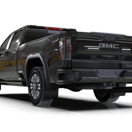 Alternative view of Rally Armor 20-26 GMC Sierra 2500/3500 HD Denali Black Mud Flap w/Metallic Black Logo