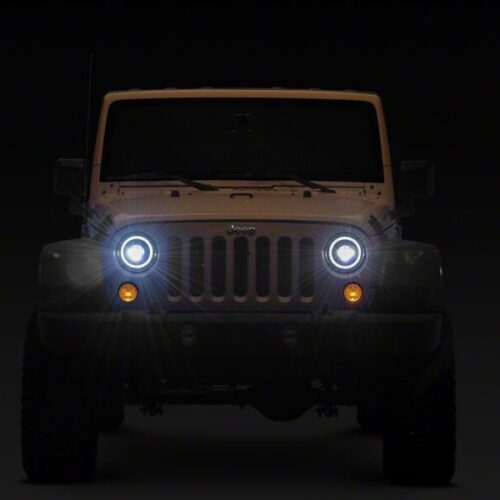 Raxiom for 2007-2018 Jeep Wrangler JK 7-Inch V2 Dragon Eye LED Headlights- Black Housing- Clear Lens - Image 9
