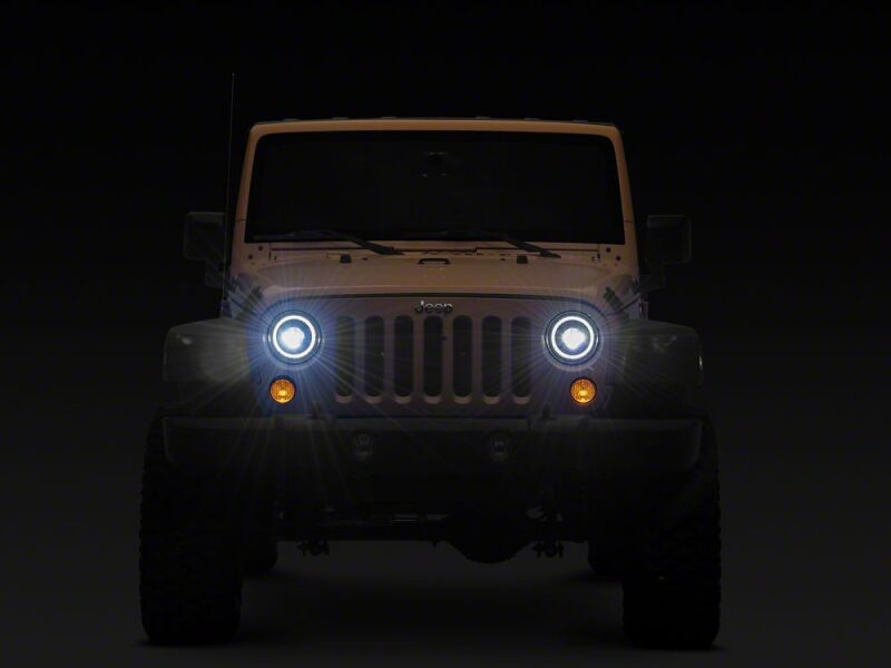 Raxiom for 2007-2018 Jeep Wrangler JK 7-Inch V2 Dragon Eye LED Headlights- Black Housing- Clear Lens - Image 9